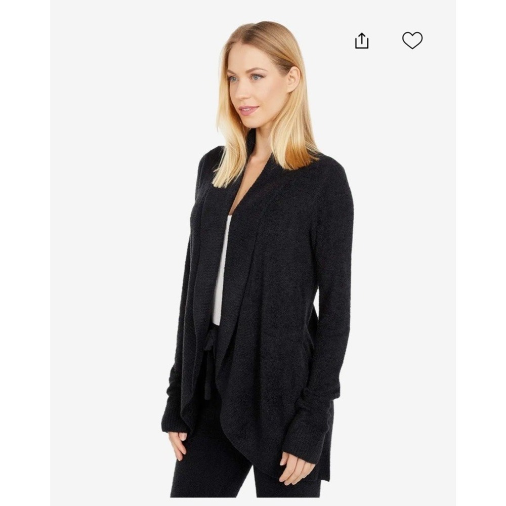 Barefoot Dreams CozyChic Lite Circle Cardigan Black Medium Open Front Pockets - Picture 2 of 8